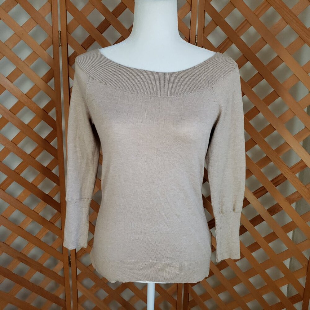 Banana Republic Off Shoulder Natural Fiber Knit Light Tan Long Sleeve  XS